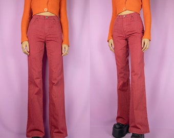 Jeans rouge évasé années 2000 vintage pantalon large taille haute - Taille S