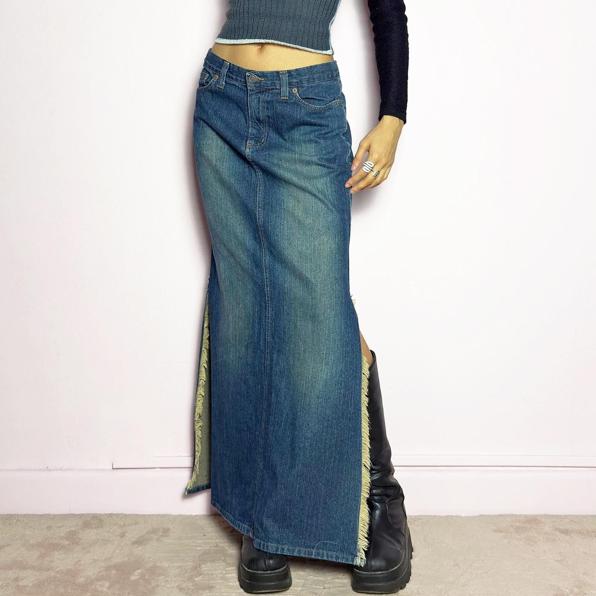 Womans Low Rise Denim Maxi Skirt Canada