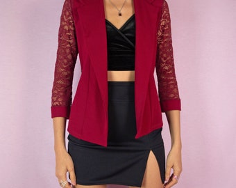 Vintage Y2K rojo encaje Bolero chaqueta fiesta Blazer Shrug 2000s - Tamaño pequeño