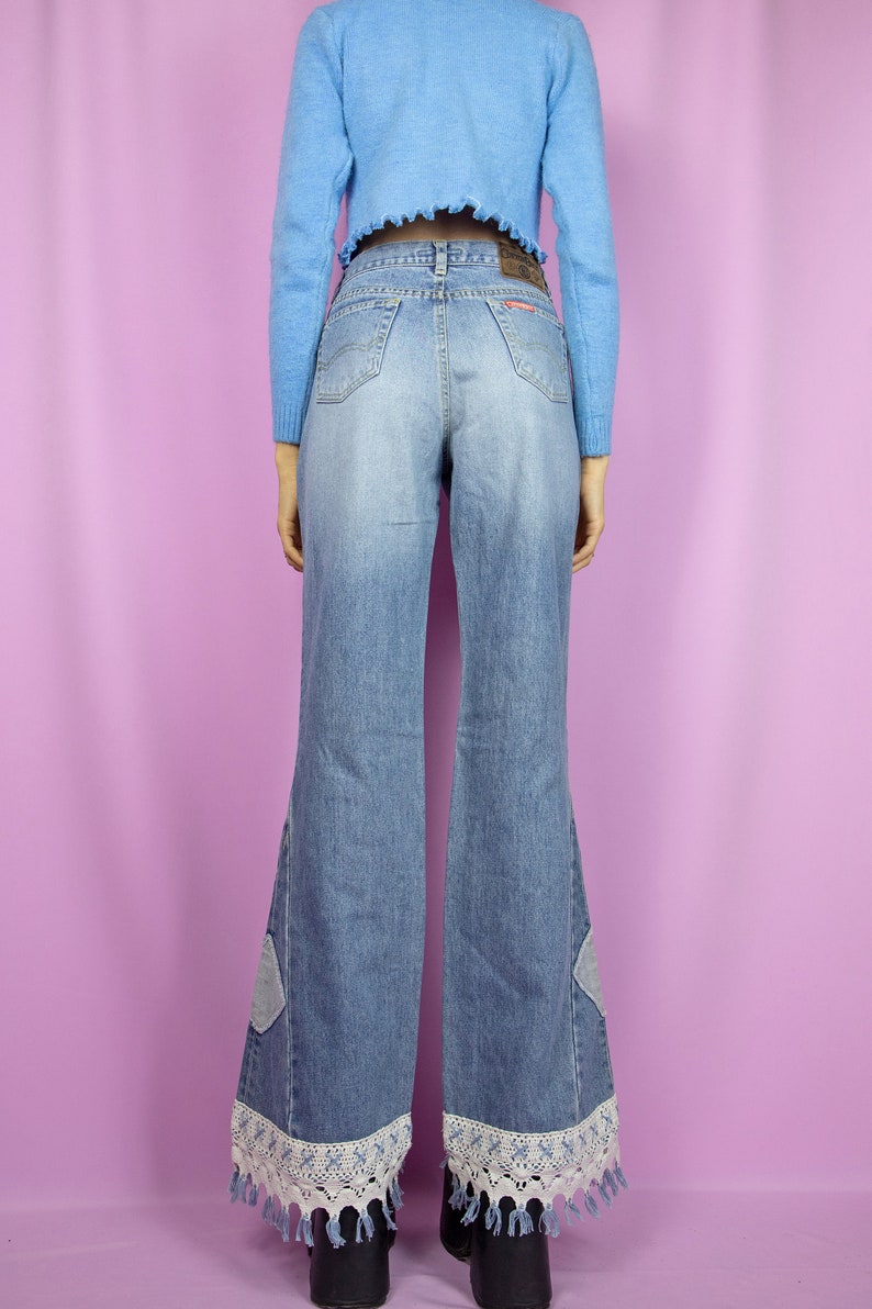 2000s Y2K Flared Jeans Patchwork Pants Denim Trousers Cyber - Etsy