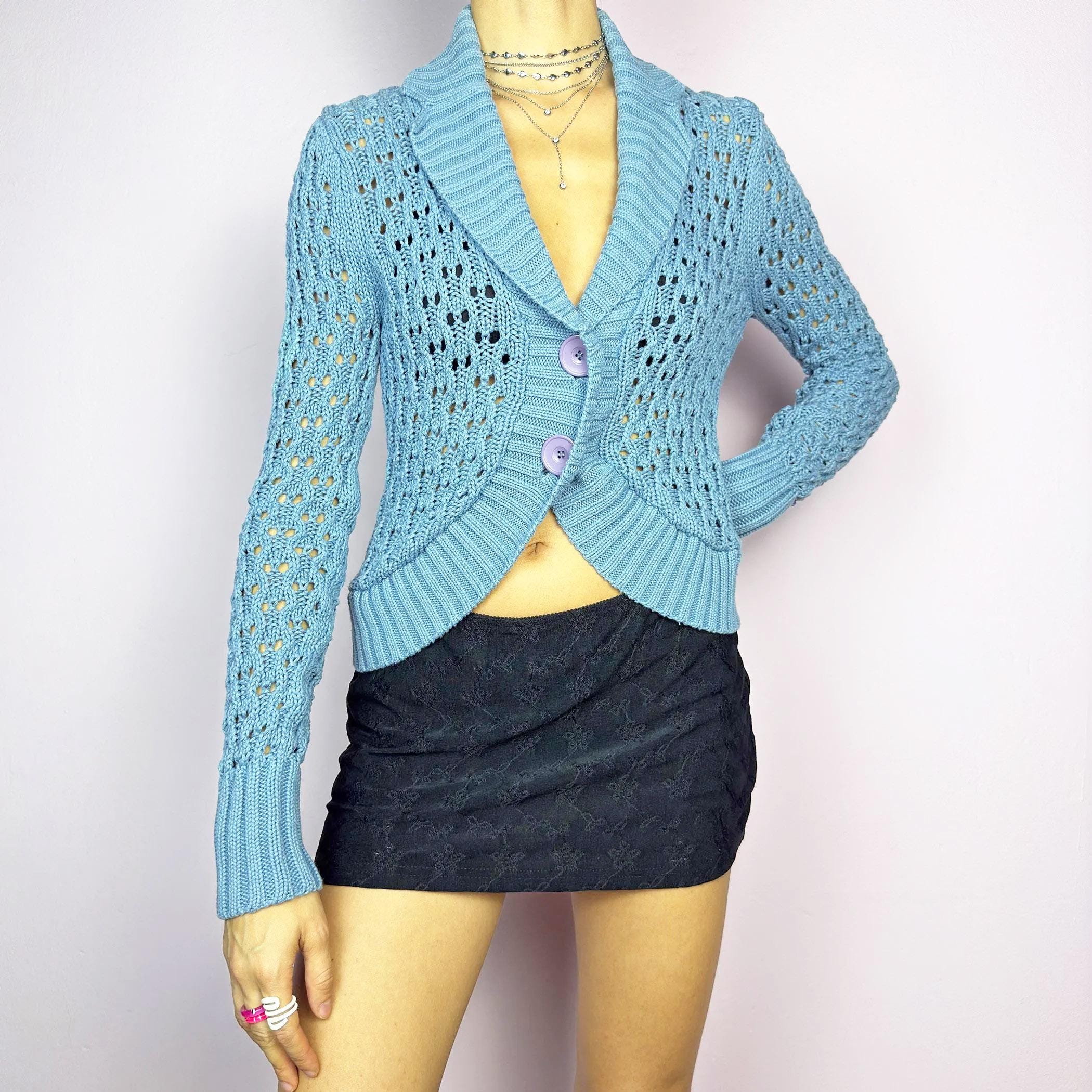 トップス goa 00s Y2K archive mottled cardigan Vintage Y2K Fairycore Blue Beaded Sheer Sequin Cropped