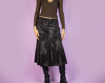 Vintage Y2K Dark Brown Midi Skirt Faux Suede Trumpet Skirt 2000s - Size Large