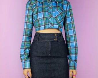 Vintage Y2K Denim Mini Falda Cyber Grunge Lápiz Jean Falda 2000s - Tamaño Pequeño