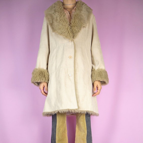 Vintage Y2K Beige Penny Lane Coat Brown Faux Fur … - image 1