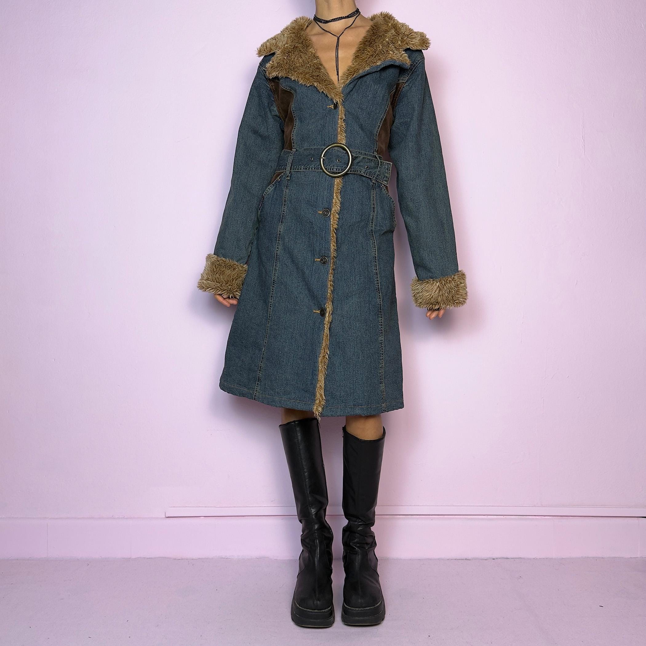 Y2k Fur Denim Jacket - Etsy
