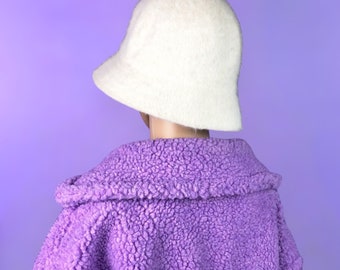 Vintage 90s blanco Angora sombrero esponjoso lana invierno cubo sombrero piel sombreros