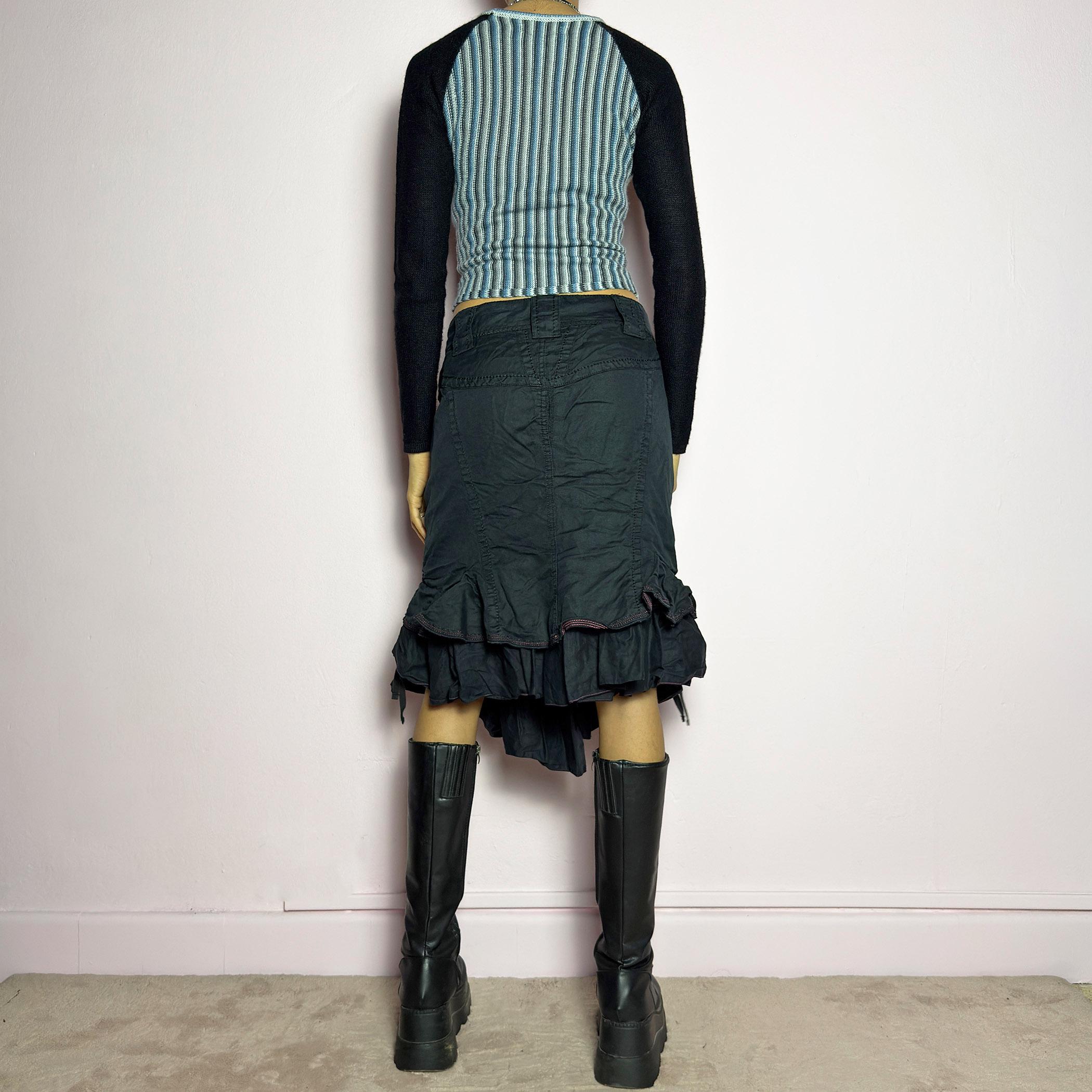 Vintage Black Skirt, Marithé François Girbaud Layered Ruffle