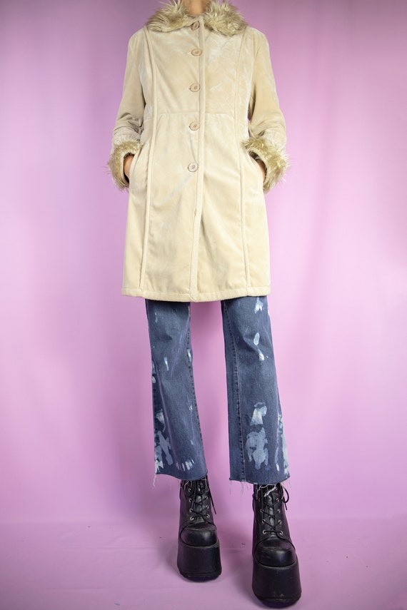 Vintage Y2K Penny Lane Coat Beige Faux Fur Suede … - image 3