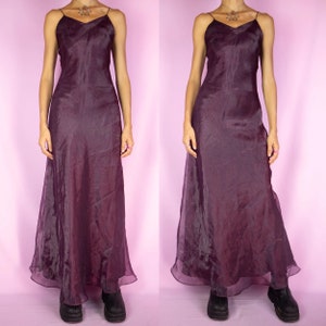 Vintage 90s Maxi Dress Purple Spaghetti Straps Party Night Fairy Grunge Whimsygoth - Size Small