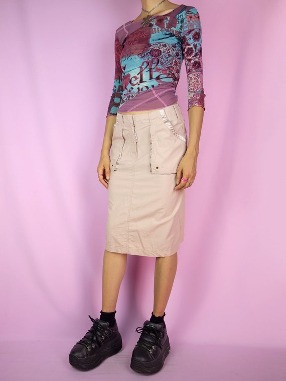 Vintage Y2K Grunge Cargo Skirt Pink Beige Utility… - image 4