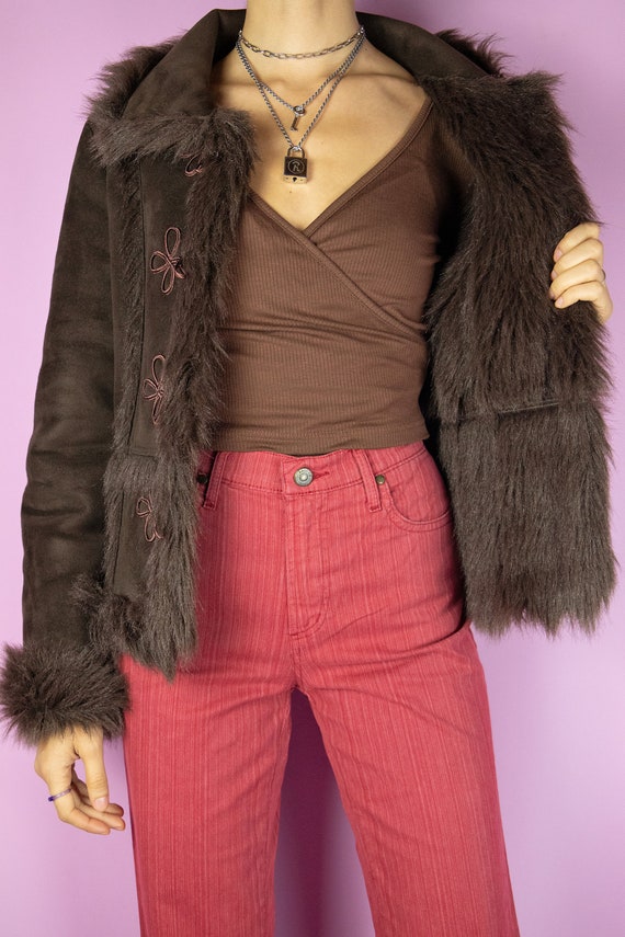 Vintage Y2K Brown Penny Lane Jacket Faux Fur Afgh… - image 4
