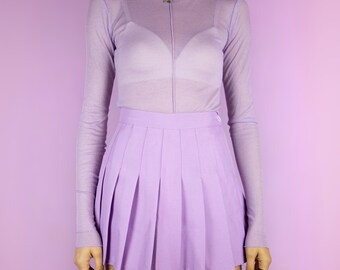 Vintage Y2K Minifalda plisada Lila Pastel Púrpura Preppy Cyber Falda 2000s - Talla XXS