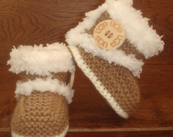 Hand Knitted Baby Boots Booties Fleece Slippers Sheepskin Style Button Boy Girl Unisex Clothes Gift 0-12M UK Seller