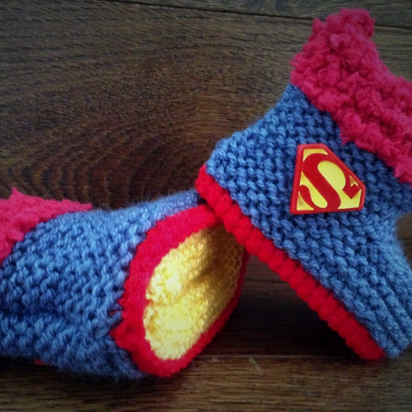 Hand Knitted Baby Boy Boots Superhero Booties Slippers Shoes Clothes Super Hero Denim Comic Movie Costume Gift 0-12M