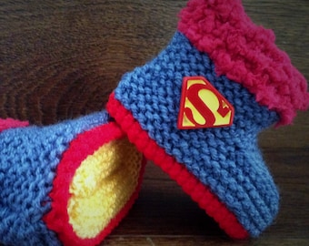 Handgebreide babyslofjes, jongensmeisje superheld pantoffels, komische filmlaarzen, blauwe schoenen kleding, handgemaakte douchecadeau pasgeboren - 12 M