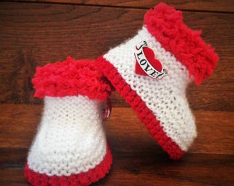 Hand Knitted Goth Baby Girl Boots Booties Clothes Shoes Love Heart  Velvet Tattoo Emo Punk Alternative Gothic Halloween Gift 0- 12 Months