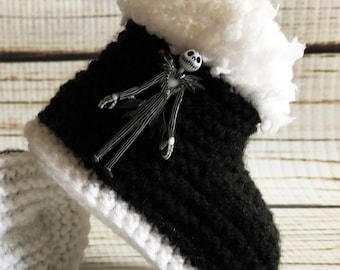 Hand Knitted Goth Baby Booties, Boy girl Christmas Halloween Movie Slippers, Skull Shoes, Emo Clothes, Shower Gift 0-12M