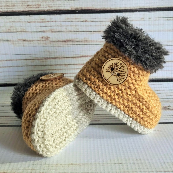 Hand Knitted Baby Boy Boots booties slippers Wood Land Hunter Workman Clothes Girl Unisex Gift 0-12M