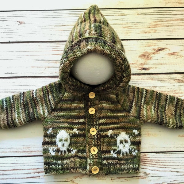 Baby Goth Knitted Skull Hoodie Camouflage Cardigan Jacket Clothes Hoody Sweater Boy Girl Punk Halloween Gothic Alternative Camo Gift 0-3M