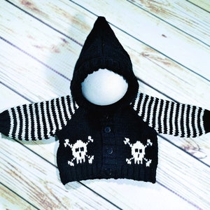 ベビーゴス ニット スカル パーカー カーディガン 服 ジャケット ジャンパー フーディ ブラック ホワイト ゴシック ホラー ハロウィン オルタナティブ エモ パンク リーパー 0-12 M