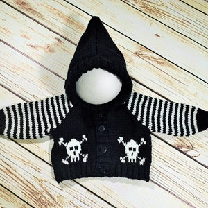 Baby Goth Knitted Skull Hoodie Cardigan Clothes Jacket Jumper Hoody Black White Gothic Horror Halloween Alternative Emo Punk Reaper 0-12M