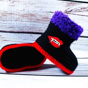 Hand Knitted Baby Goth Boots Booties clothes Vampire Halloween Horror Fangs Blood Sucker Gothic Horror Spooky Gift Alternative Emo 0-12M