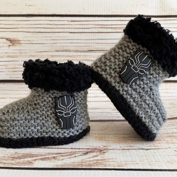 Hand Knitted Baby Superhero Boots Booties Slippers Clothes Costume Comic Movie Super Hero Black Grey shoes Gift 0-12 Months