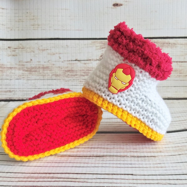 Hand Knitted Baby Boy Booties Boots Slippers Shoes Superhero Costume Super Hero Movie Gift 0-12M