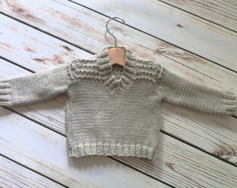 Baby Boy Hand Knitted Cardigan Jumper Sweater Clothes Premium Beige Stone 0-3  Months