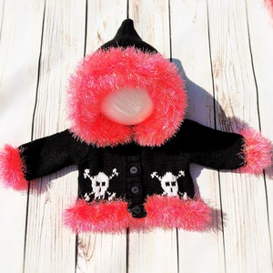 Baby Goth Girl Knitted Skull Hoodie Cardigan clothes Jacket Clothes Gothic Punk Horror Black Pink Sparkle Spooky Halloween Alternative 0-12M