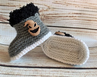 Hand Knitted Baby Booties, Boy Girl Boots, Goth Christmas Halloween Movie Slippers, Shoes, Emo Punk Clothes, Handmade Shower Gift 0-12M