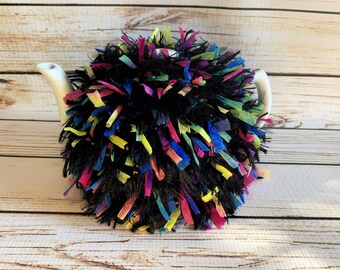 Hand Knitted Tea Cosy, Gothic Punk Black, Alternative Rainbow Medium Size