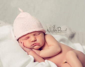 Hand Knitted Baby Hat Pixie Photography/Photo Prop Premature / Newborn -6 Months Bamboo Cotton Baby Girl UK Seller