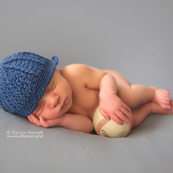 Hand Crochet Knitted Baby Boy Hat Peaked Baseball Cap Blue Beanie Navy Clothes Prem Premature Early Newborn-12 Months