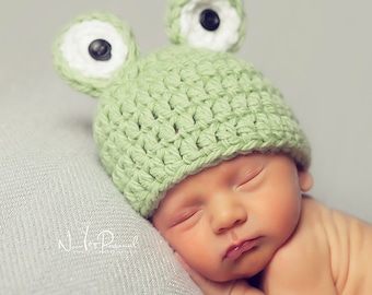 Baby gehäkelte Mütze, Froschgrüne Mütze, Tiermütze, neutrale Kleidung des Jungen-Mädchens, handgemachtes Geschenk Neugeborenes -6 Mt