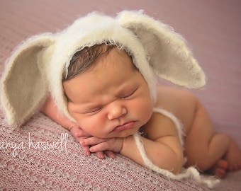 Hand Knitted Baby Bunny Hat Bonnet Rabbit Cap Animal Long Ears Gender Neutral Gift Easter Photo Photography Prop Newborn-12 Months Sitters