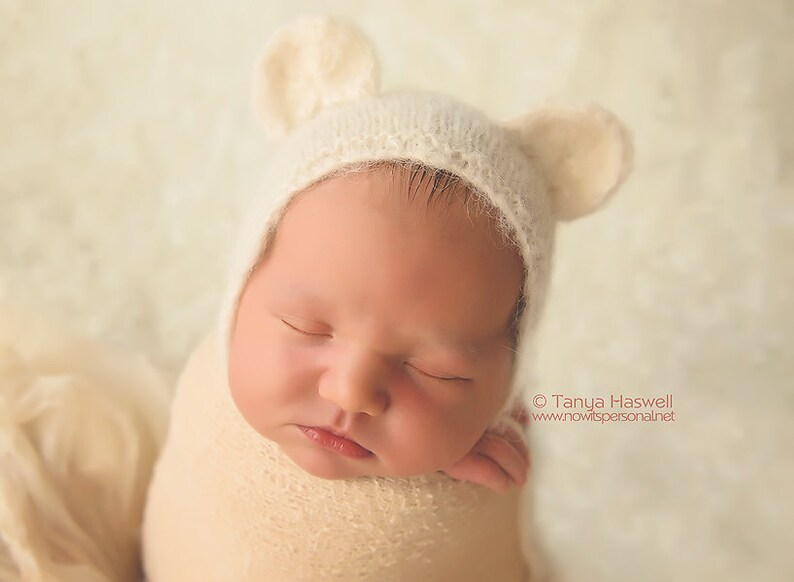 Hand Crochet Knitted Baby Hat Teddy Bear Alpaca Photo Prop Boy Girl Newborn-6M