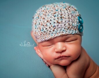 Hand Crochet Baby Hat Ribbed Photography/Photo Prop Newborn-12 Months Baby Boy UK Seller with button