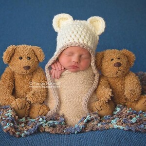 Hand gehäkelte Baby Mütze, Teddy Bär Mütze, Junge Mädchen Elfenbein Mütze, Winter Tier Natur Kleidung, Einzigartige Handmade Dusche Geschenk Frühchen Neugeborene-32 M Bild 9
