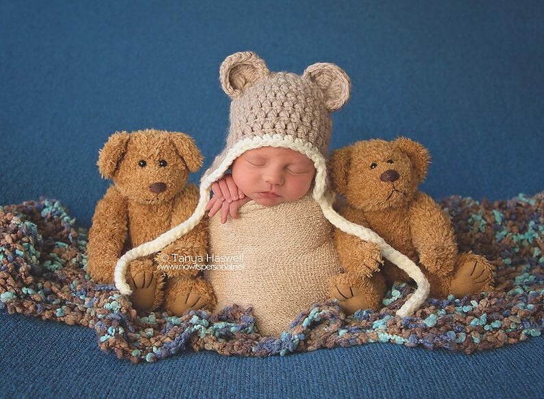 Hand gehäkelte Baby Mütze, Teddy Bär Mütze, Junge Mädchen Elfenbein Mütze, Winter Tier Natur Kleidung, Einzigartige Handmade Dusche Geschenk Frühchen Neugeborene-32 M Bild 11