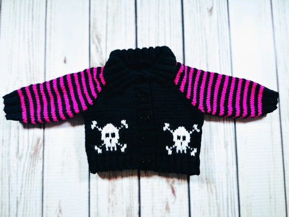 Baby Girl Goth Knitted Skull Cardigan Jacket Clothes Sweater Halloween Horror Black Pink Punk Emo Gothic Spooky Gift Metal 0 3 Months Etsy Canada