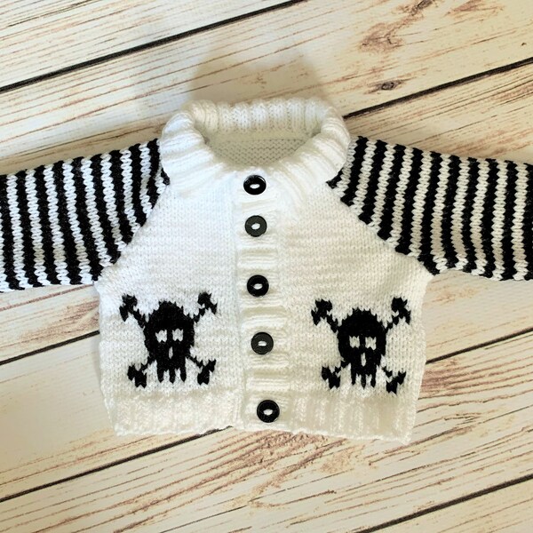 Baby Goth Knitted Skull Cardigan Jacket Sweater Punk Gothic Emo Alternative Clothes White Black Horror Gift Spooky 0-12 months hoody Hoodie