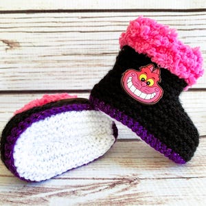 Hand Knitted Baby Booties Halloween Girl Gothic Cat. Punk Boots Handmade Shower Gift Announcement 0-12M