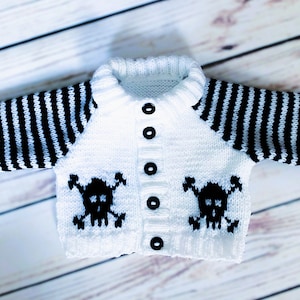 Baby Goth Knitted Skull Cardigan Jacket Sweater Punk Gothic Emo Alternative Clothes White Black Horror Gift Spooky 0-12 months hoody Hoodie