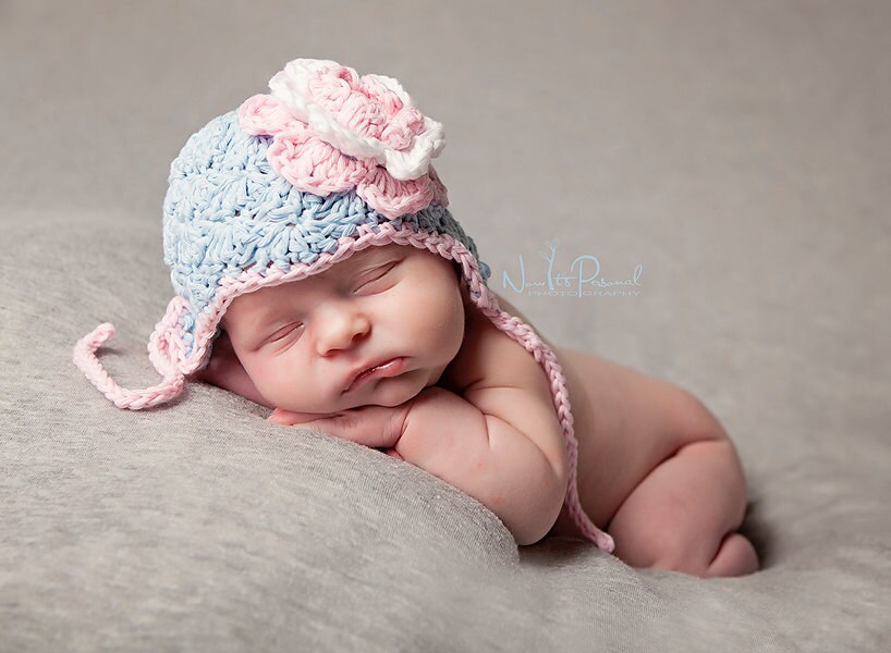 Baby Girl Hat Cotton Crochet Flower Sun Cap Bonnet Summer Ties pink blue white Early Prem Premature Newborn- 2 Years