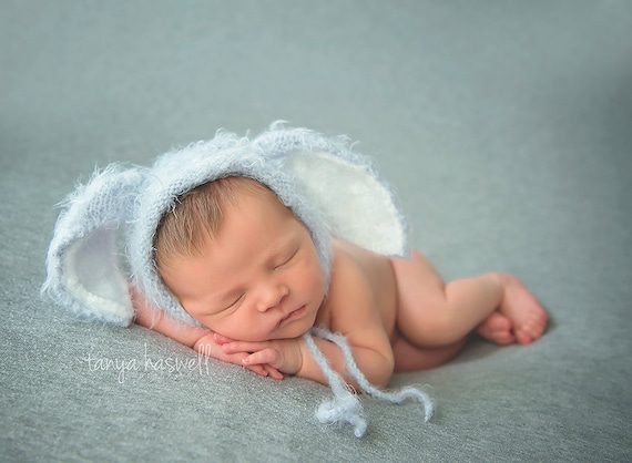 Hand knitted Baby Rabbit Bonnet Hat Soft Brushed Hat Newborn  12 Months Premium UK Seller