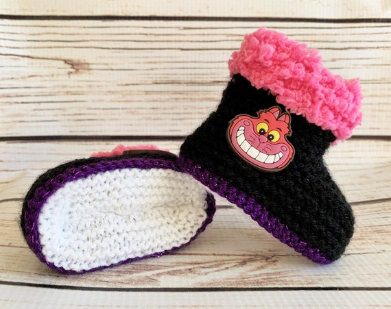 Baby Goth Knitted Boots Booties Clothes Slippers Shoes Cat Black Pink Emo Punk Gothic Halloween Fantasy Alternative Spooky Horror Gift 0 12