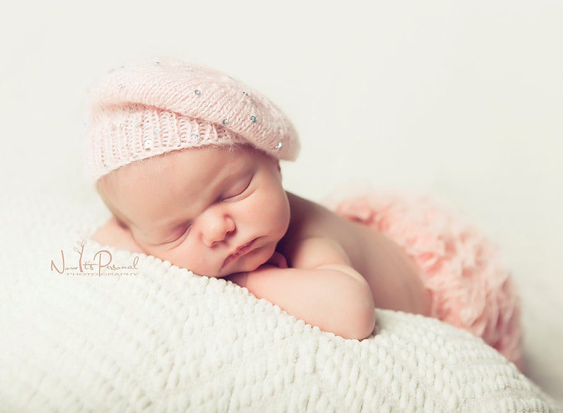 Bonnet tricoté bébé fille béret bonnet paillettes scintillant rose bonnet cadeau Français turban photographie accessoire photo nouveau-né-12 mois vêtements image 2