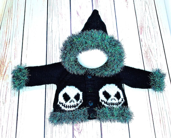 Sudadera con capucha de punto gótica para bebé, chaqueta con calavera, ropa  navideña, suéter con capucha, negra, gótica, Halloween, emo, punk, terror, 