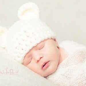 Baby Bear Hat Teddy Beanie Chunky Crochet Cap Ivory Beanie Boy Girl Neutral Photo Photography Prop Animal Ears Gift Early Prem Newborn-12M